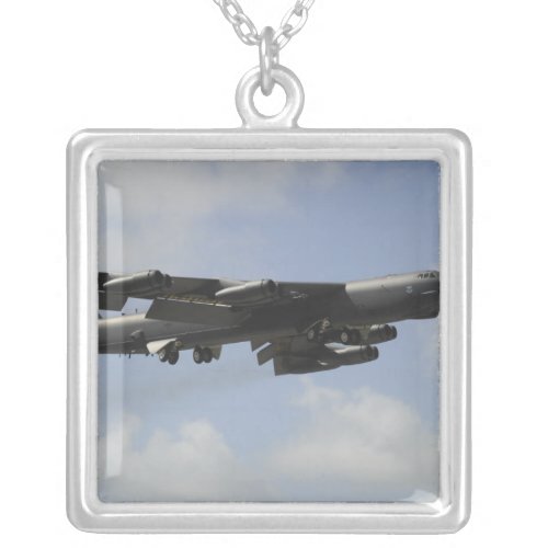 A US Air Force B_52 Stratofortress in flight Silver Plated Necklace