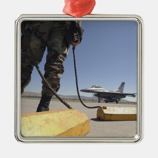 A US Air Force crew chief Metal Ornament (Front)