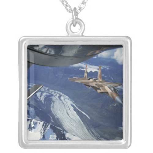 A US Air Force F_15C Eagle positioning itself Silver Plated Necklace
