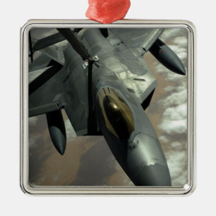 A US Air Force F-22 Raptor is refueled by a KC- Metal Ornament