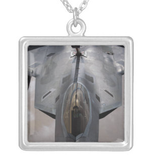 A US Air Force F-22 Raptor is refueled Silver Plated Necklace