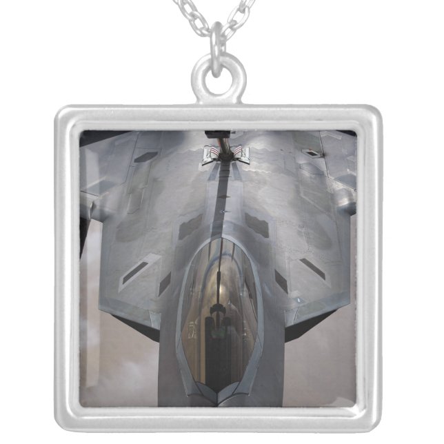 A US Air Force F-22 Raptor is refueled Silver Plated Necklace (Front)