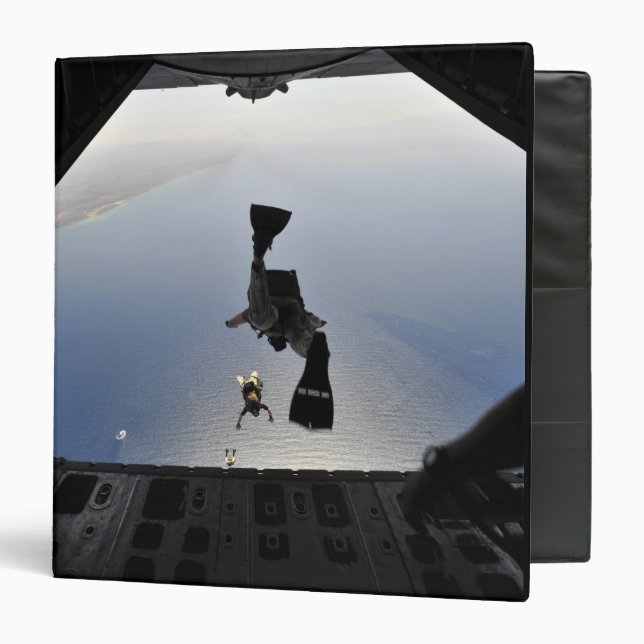 A US Air Force pararescueman jumping out 3 Ring Binder (Front/Inside)