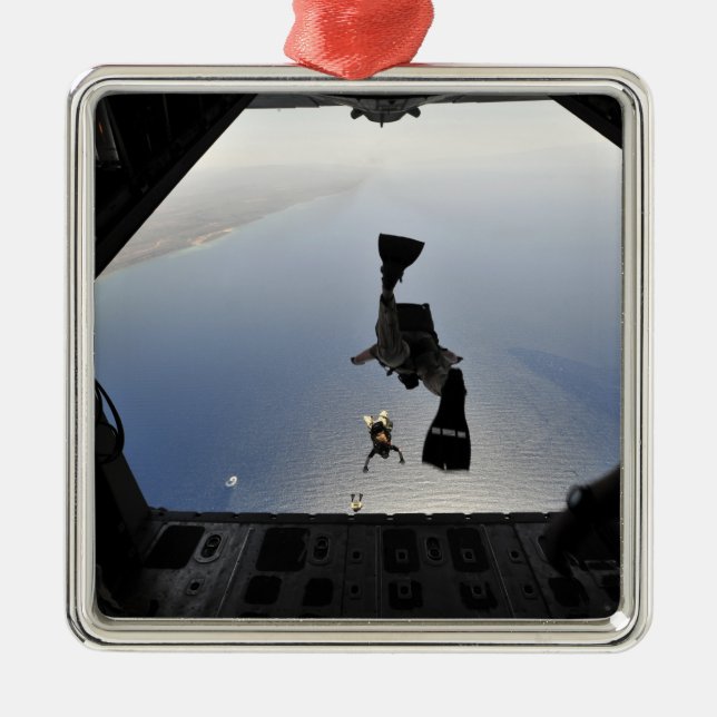 A US Air Force pararescueman jumping out Metal Ornament (Front)