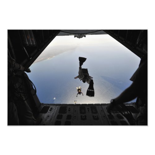 A US Air Force pararescueman jumping out Photo Print