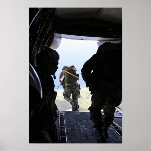 A US Army Soldier performs a static_line jump Poster