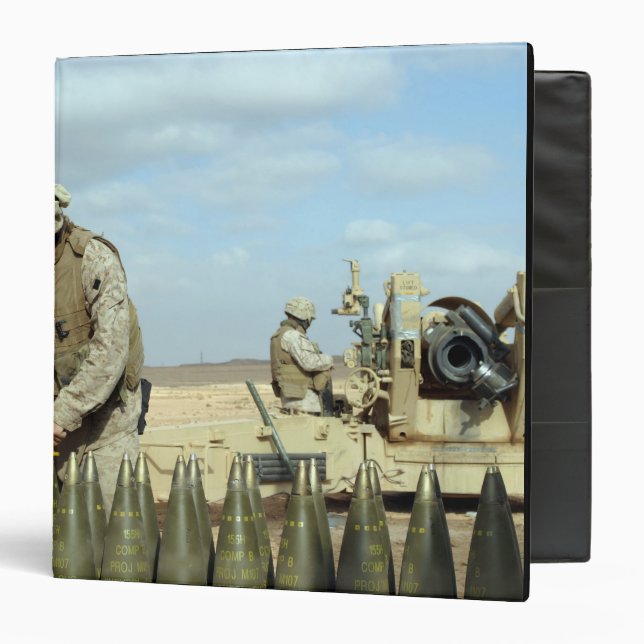 A US Marine prepares howitzer rounds to be fire 3 Ring Binder (Front/Inside)