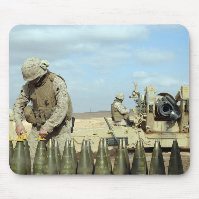 A US Marine prepares howitzer rounds to be fire Mouse Pad (Front)