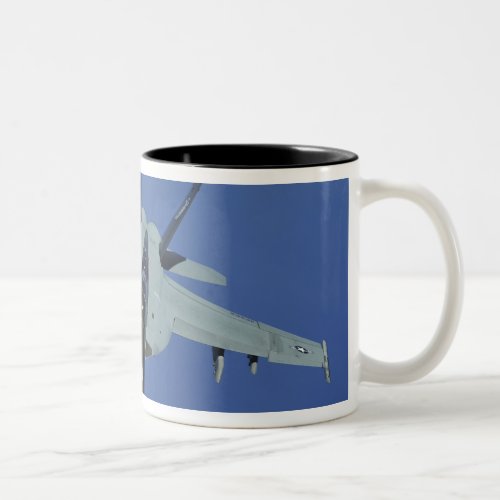 A US Navy FA_18F Super Hornet in flight Two_Tone Coffee Mug