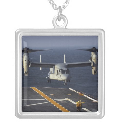 A V_22 Osprey aircraft prepares to land Silver Plated Necklace