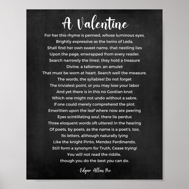 A Valentine Poem Black and White Poster (Front)