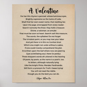 A Valentine Poem by Edgar Allan Poe Vintage Poster