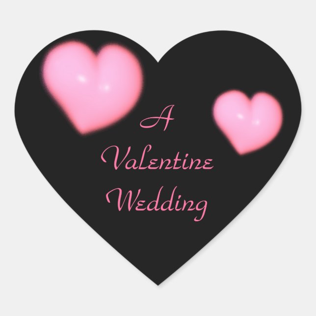 "A Valentine Wedding" - Pink Hearts on Black Heart Sticker (Front)