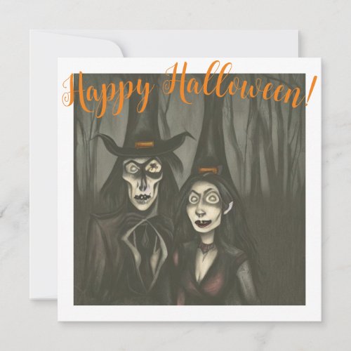 A vampire and a witch in Halloween Card