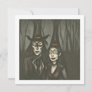 A vampire and a witch on Halloween Card