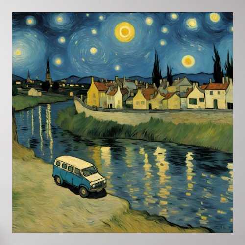 A Van Down By The River Van Gogh Parody Poster