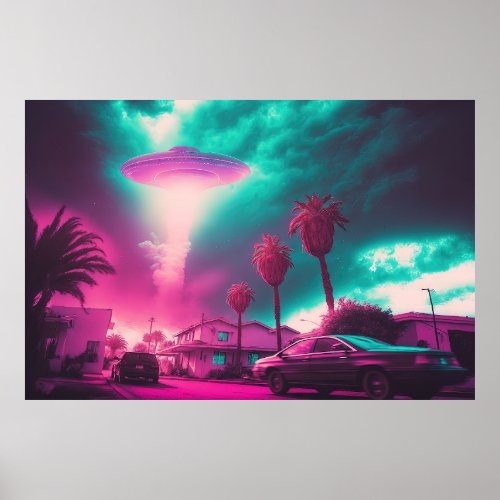 A Vaporwave Artwork of Extraterrestrial Encounter Poster