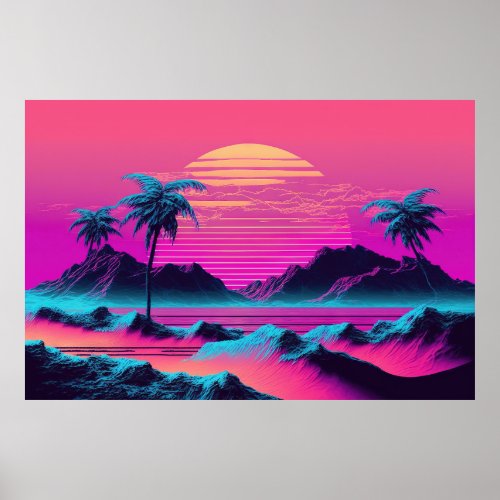 A Vaporwave Celebration of Oceanic Beauty Poster