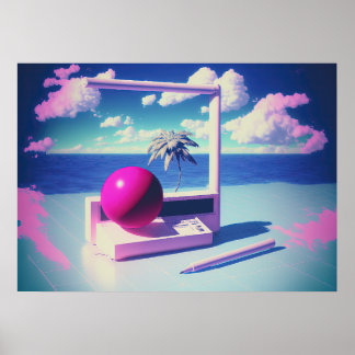 A Vaporwave Escape to Synthetic Worlds Poster