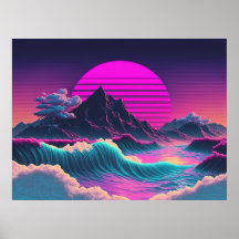 A Vaporwave Sunset Overlooking the Ocean
