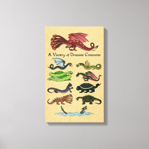 A Variety of Draconic Creatures Canvas Print