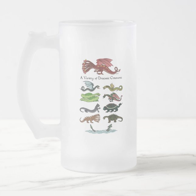 A Variety of Draconic Creatures Frosted Glass Beer Mug (Left)