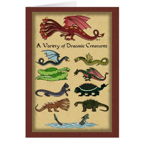 A Variety of Draconic Creatures Greeting Card