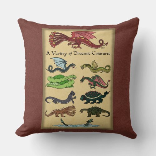 A Variety of Draconic Creatures Throw Pillow