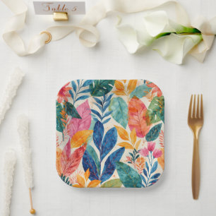 A variety of leaves and flower Birthday or Shower Paper Plates