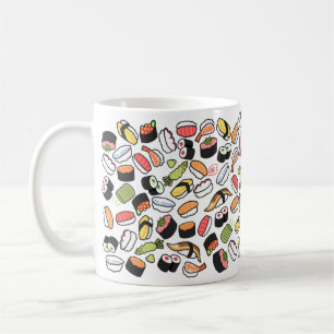 a variety of sushi mug