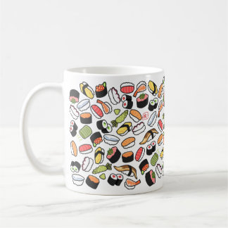 a variety of sushi mug