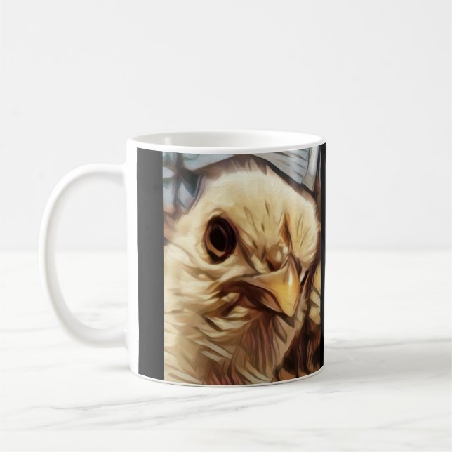 A very angry looking chick coffee mug (Left)