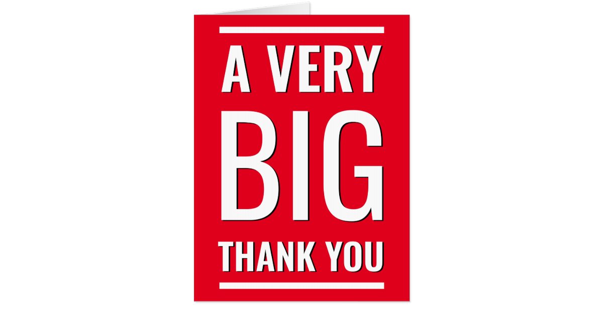 A Very Big Thank You Red Minimalist Oversized Card | Zazzle