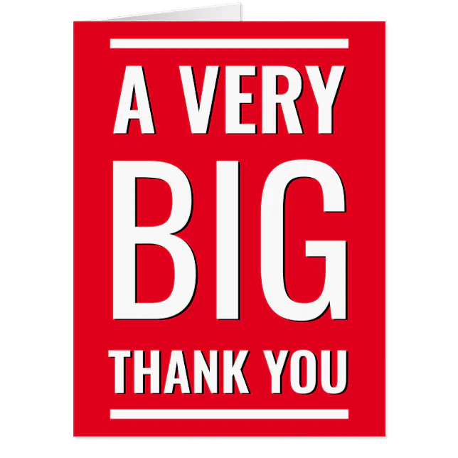 A Very Big Thank You Red Minimalist Oversized Card | Zazzle