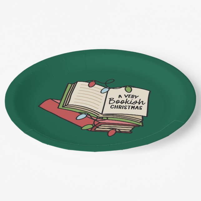 A Very Bookish Christmas - Green Paper Plates (Angled)