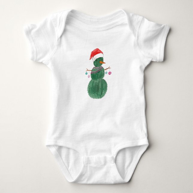 A Very Cactus Christmas Snowman Baby Bodysuit (Front)