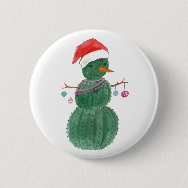 A Very Cactus Christmas Snowman Button (Front)