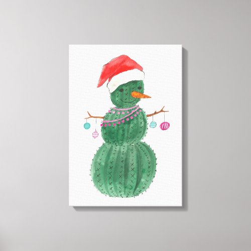 A Very Cactus Christmas Snowman Canvas Print