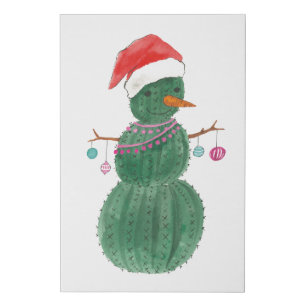 A Very Cactus Christmas Snowman Faux Canvas Print
