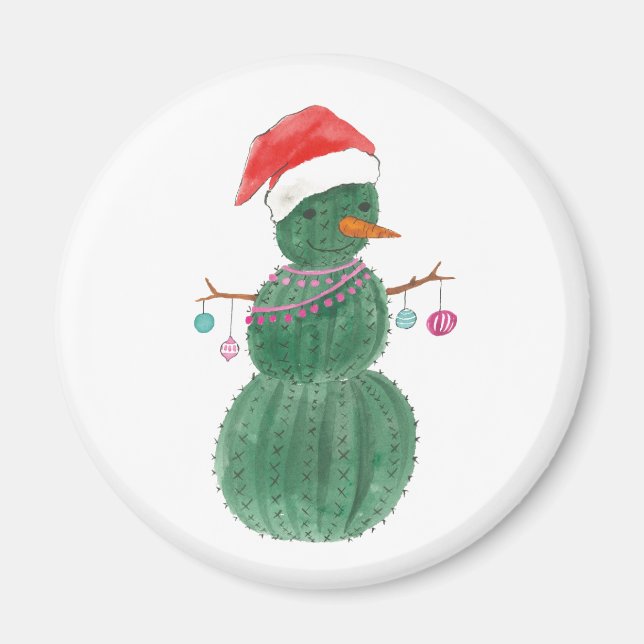 A Very Cactus Christmas Snowman Magnet (Front)