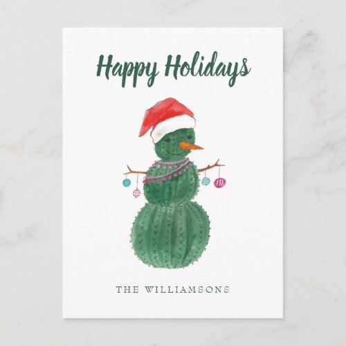 A Very Cactus Christmas Snowman Postcard