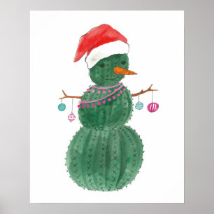 A Very Cactus Christmas Snowman Poster