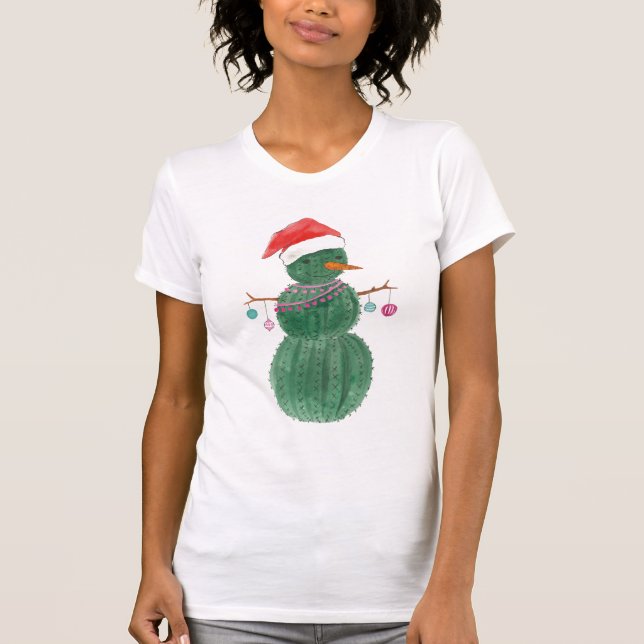 A Very Cactus Christmas Snowman T-Shirt (Front)