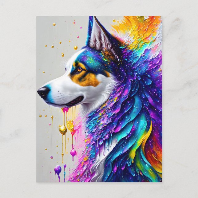 A very colorful dog postcard (Front)