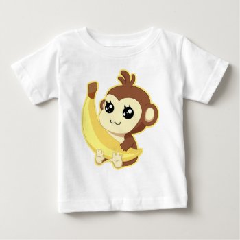 A Very Cute And Kawaii Monkey Holding A Banana Baby T-shirt by DiaSuuArt at Zazzle