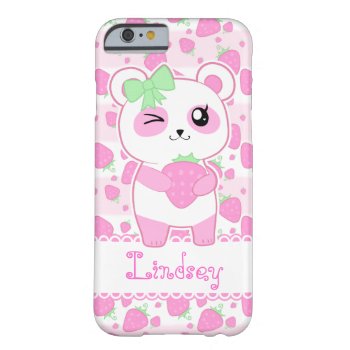 A Very Cute And Kawaii Pink Panda Holding A Strawb Barely There Iphone 6 Case by DiaSuuArt at Zazzle