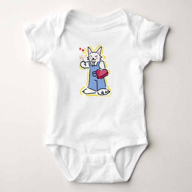 A very cute little cat offering you a flower! baby bodysuit (Front)