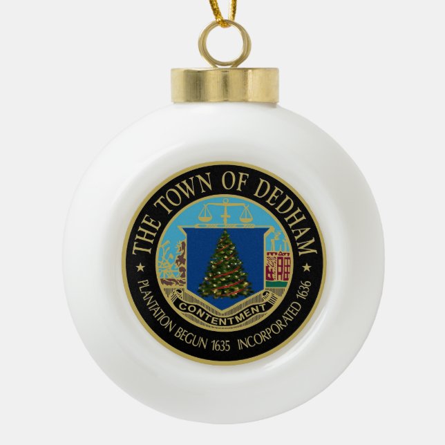 A Very Dedham Christmas Ceramic Ornament (Front)