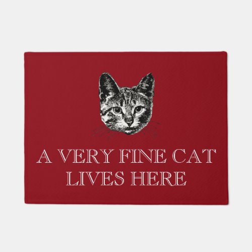 A Very Fine Cat Lives Here Art Quote Doormat
