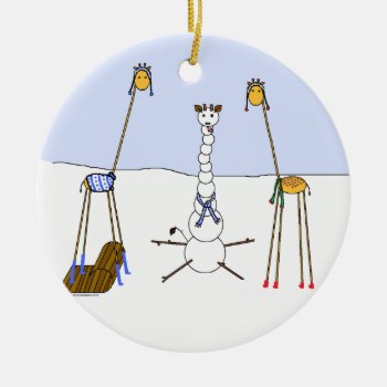 A Very Giraffe Christmas - Snowman Ceramic Ornament by HungryDoe at Zazzle
